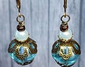 Vintage Light Blue Glass Earrings, Boho Bead Dangle Earrings for Women, Drop Earrings