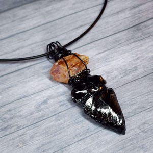 Black Obsidian Arrowhead and Citrine Necklace For Men Women, Black Adjustable Length Cord Arrow Head Pendant for Men real Protection Stone