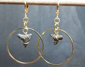 Shark Tooth Hoop Earrings, Gold Circles Dangle Earrings, Shark Tooth Hoops