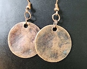 Copper Disc Earrings 1.25 inches (23mm), Copper Circle Earrings, Round Dangle Earrings