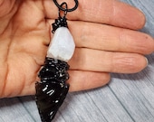 Black Obsidian Arrowhead and Blue Lace Agate Necklace For Men Women, Black Adjustable Length Cord Arrow Head Pendant for Men