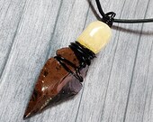 Calcite with Mahogany Obsidian Arrowhead Necklace For Men Women, Black Adjustable Length Cord Arrow Head Pendant for Men real Protection