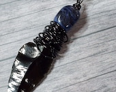 Sodalite and Black Obsidian Arrowhead Necklace on Black Adjustable Length Cord Arrow Head Pendant for Men Women real Protection Stone