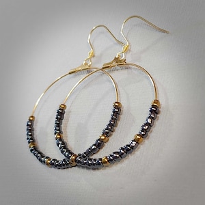 Elegant Gold Beaded Hoop Earrings, Large 40mm Hoops, Boho Lightweight Earrings, Surgical Steel Circle Earrings, Hypoallergenic