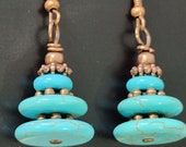 Boho Turquoise Earrings, Copper Earrings, Dangle Earrings, Bead Earrings, Rustic Earrings, Jewelry For Her