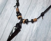 Black Obsidian Arrowhead Tribal Leather Necklace for Men, Men's pendant necklace, Maori style necklace, Fidget Necklace, Shaman Amulet Arrow