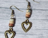 Southwestern Heart Earrings, Rustic Cute Boho Dangle Heart Earrings, Little Heart Earrings, Bronze Heart Earrings, Turquoise