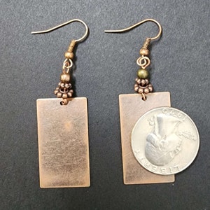Boho Copper Earrings, Minimalist Earrings, Lightweight Rectangle Earrings with Beads, Womens Earrings, Geometric Earrings image 3