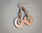 Dainty Spiral Earrings, Copper Earrings, Handmade Round circle Mixed Metal Earrings, Bronze Earrings, Layered Earrings