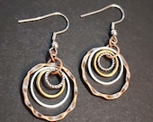 Mixed Metal Hoop Earrings, Circles Dangle Earrings, Womens Earrings