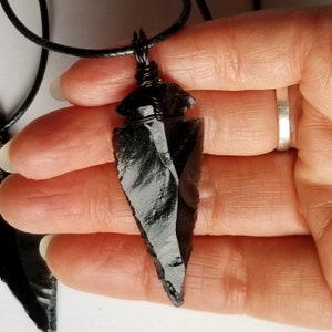 Black Obsidian Protection Stone Arrowhead Necklace For Men on Black Adjustable Length Cord Arrow Head Pendant for Men real