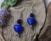 Blue Heart Earrings, Silver Lampwork Earrings, Dangle Earrings, Small Handmade Earrings, Surgical Steel Mothers Day Gift