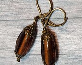 Brown Glass Earrings, Boho Vintage Bead Dangle Earrings for Women