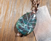 Copper And Green Bloodstone Leaf Necklace 26 Inches | India Bloodstone Pendant Witch Jewelry