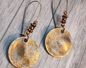 Long Boho Copper Earrings with Bead Accent, Circle Disc Earrings, Trendy Earrings