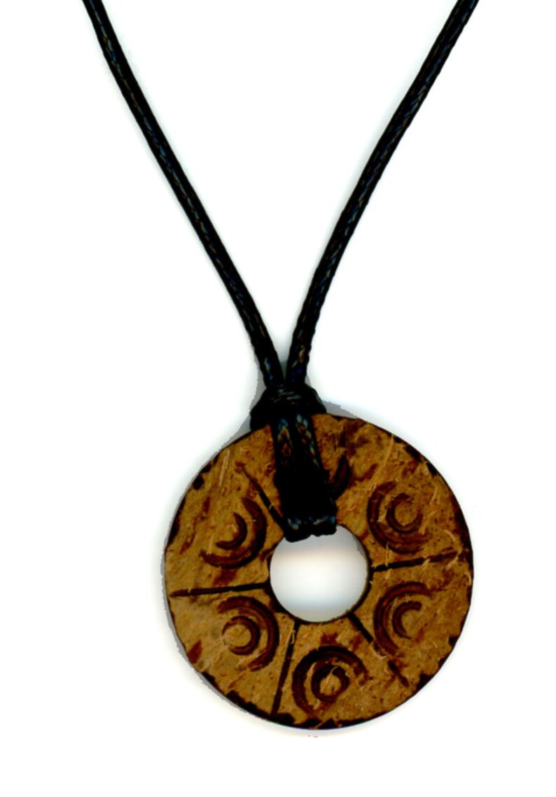 Urban Moon Carved Medium Brown Coconut Donut Necklace 20-22 Inches Linen Cord