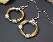 Rustic Bronze Hoop Earrings, Geometric Earrings, Mixed Metal Earrings, Bronze Earrings, Hypoallergenic Surgical Steel Posts