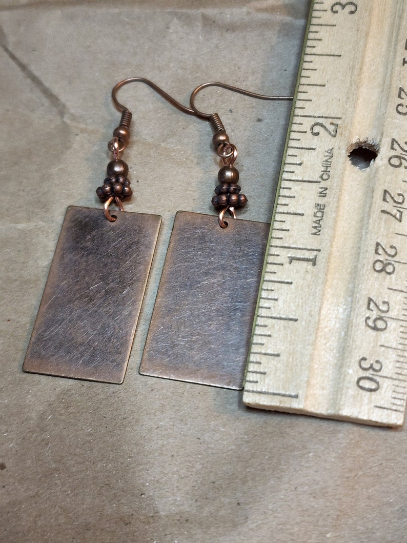 Boho Copper Earrings, Minimalist Earrings, Lightweight Rectangle Earrings with Beads, Womens Earrings, Geometric Earrings image 7