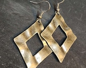 Bronze Wavy Geometric Diamond Earrings, Retro Dangle Earrings, Womens Drop Earrings