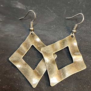 Bronze Wavy Geometric Diamond Earrings, Retro Dangle Drop Earrings