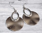 Silver Circle Earrings, Trendy Dangle Earrings, Steel Ear Wires, Boho Wavy Silver Teardrop Earrings, 2.2 Inch Earrings