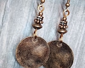 Copper Disc Earrings 1.25 inches (23mm), Copper Circle Earrings, Round Dangle Earrings