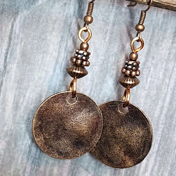 Copper Disc Earrings Etsy