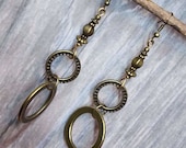 Long Bronze Hoop Earrings, Geometric Earrings, Circle Earrings, Dangle Earrings