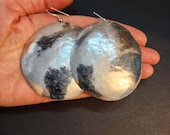 Large Silver Earrings, Choose a Size Circle Disc Hammered Domed Round Dangle Earrings, Lightweight Big Huge Earrings, Steel