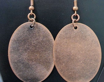 Large Copper Oval Earrings, Boho Oval Earrings, Large Dangle Earrings, Lightweight Earrings