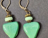 Boho Green Earrings, Retro Glass Earrings, Handmade Triangle Earrings, Geometric Earrings, Dangle Earrings for Women, Drop Earrings