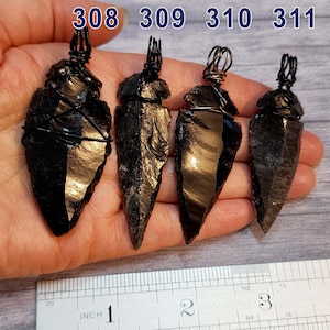Large Black Obsidian Protection Stone Arrowhead Necklace - Choose a Pendant- Black Adjustable Length Cord Arrow Head Pendant for Men real