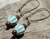 Rustic Turquoise Earrings, Ceramic Earrings, Handmade Earrings, Boho Bead Earrings, Dangle Earrings for Women Drop Earrings