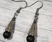 Black Dangle Earrings, Teardrop Drop Earrings