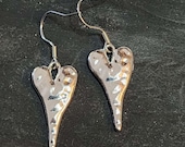 Small Silver Hammered Heart Earrings, Dangle Earrings, Stainless Steel Ear Wires