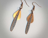 Long Copper Drop Earrings, Handmade Teardrop Earrings, Metal Dangle Earrings, Layered Earrings