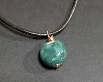 Bloodstone Necklace, Green Stone Pebble | Copper Wire Bloodstone Pendant