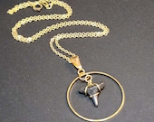 Shark Tooth Hoop Necklace, Gold Circle Dangle Pendant, Shark Tooth Hoop