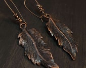 Large Copper Feather Earrings, 3.5 Inch Feather Earrings, Long Dangle Drop Earrings 55mm Feathers