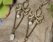 Long Victorian Handmade Earrings, Moonstone Boho Bead Earrings, Dangle Earrings for Women, Chain Earrings Goth