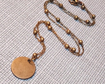 Minimale koperen schijfketting, delicate antieke koperen gelaagde ketting, 17 mm schijfketting, gelaagde ketting, stapelketting