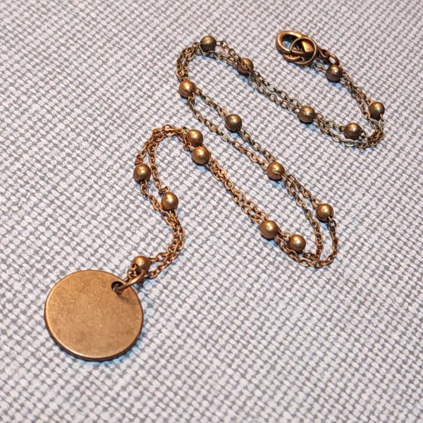 Minimal Copper Disc Necklace, Delicate Antique Copper Layering Necklace, 17mm Disc Necklace, Layering Necklace, Stacking Necklace