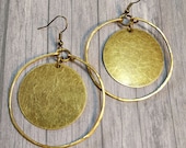 Extra Large Bronze Disc Earrings, Hoop Earrings, Antiqued Brass Circle Earrings, Round Dangle Earrings, Lightweight Earrings