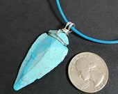 Blue Arrow Head Pendant Necklace, Tribal Leather Necklace for Men, Maori style, Unisex surfer necklace, Shaman Reiki Amulet Turquoise