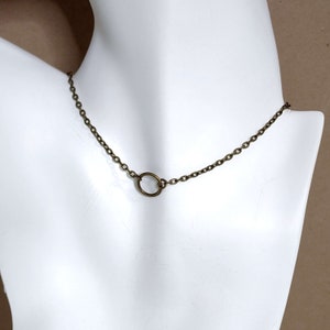 Minimal Antiqued Brass Ring Choker, Circle Pendant Necklace, Stacking Necklace, Layering Necklace, Bronze 10mm