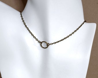 Minimal Antiqued Brass Ring Choker, Circle Pendant Necklace, Stacking Necklace, Layering Necklace, Bronze 10mm