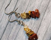 Silver and Gemstone earrings, Jasper Tiger's Eye Citrine leverback or french wire, Small Boho Earrings, Dangle Earrings, Stone Jewelry