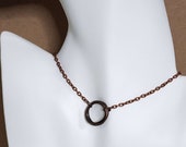 Minimal Antiqued Copper Ring Pendant Necklace, Stacking Necklace, Layering Necklace, 20mm Circle Pendant