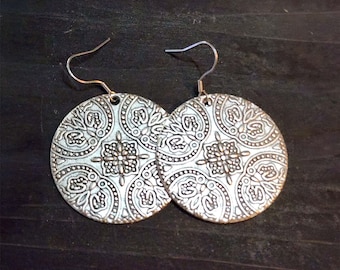 Silver Circle Earrings, 1 Inch Circles, Medallion Dangle Earrings, Stainless Steel Ear Wires, Minimal Silver Earrings