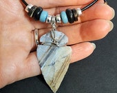 Brown Hand Painted Arrow Head Pendant Necklace, Tribal Leather Necklace for Men, Maori style, Unisex surfer necklace, Shaman Reiki